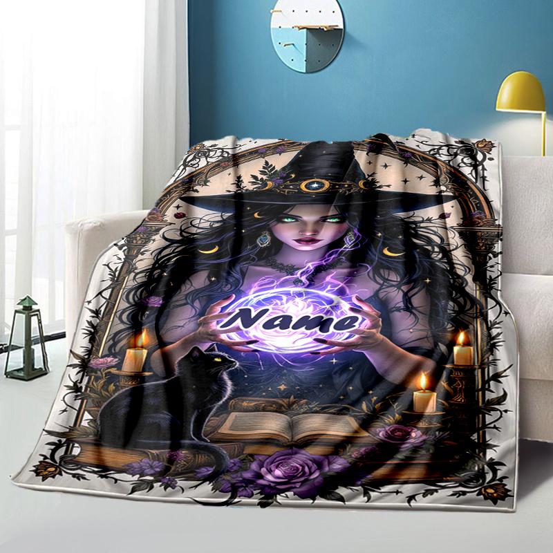 1PC Custom Name Witchcraft Magic flannel blanket versatile,all-season throw suitable for the living room,bedroom,camping,travel,and gift