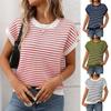 Women's Crew Neck Cap Sleeve Knit Top Loose Fit Vintage Striped Pullover Sweater