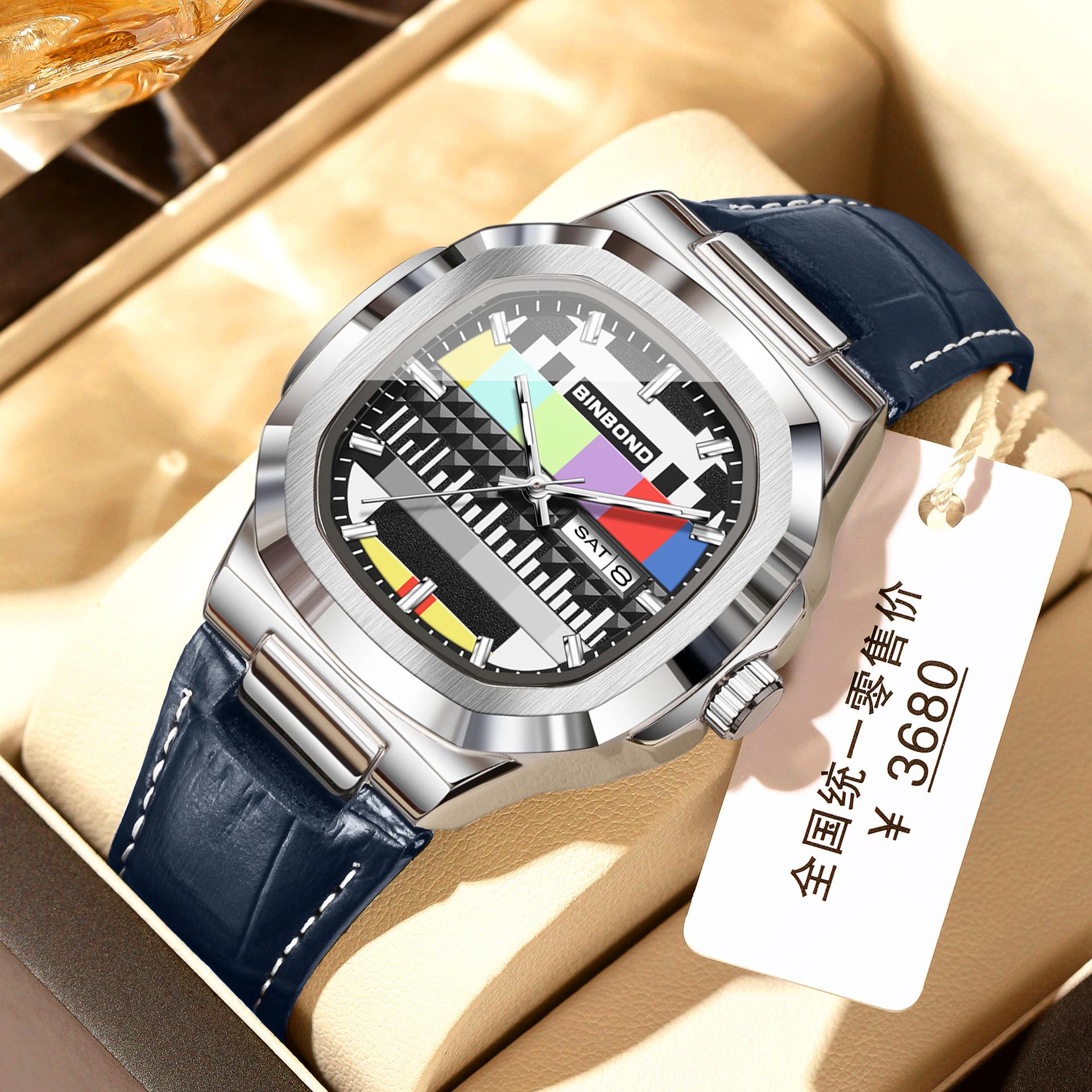 Binbang Men s Nostalgic Leather Wormhole Concept Watch