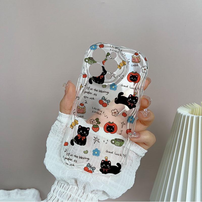 Cute Cat With Apple Fruit Chain Case For Google PIXEL 7 8 9 10 Pro XL 7A 8A Soft Silicone Wave Side Cartoon Cover