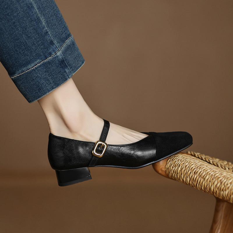 

New four-season wear women s lazy shoes with one pedal buckle square head casual low heel light mouth size solid color single shoes 43 (customized non-return and exchange) чорний
