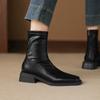 Retro Simple Square Head Rear Zipper High Thick Heel Short Tube Fashion Short Boots Children's New Autumn Black Brown
