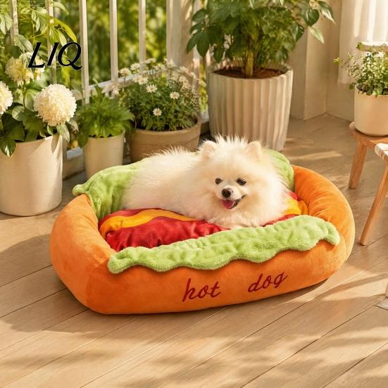 Weiches Cord-Haustierbett Hot Dog Bett, Niedliches Gemütliches Kuschel-Bett mit Abnehmbarem Waschbarem Polster, Lustiges Leicht zu Reinigendes Bett für Katzen, Brötchen-Plüsch, Kleine Hunde, Sofa, Tier