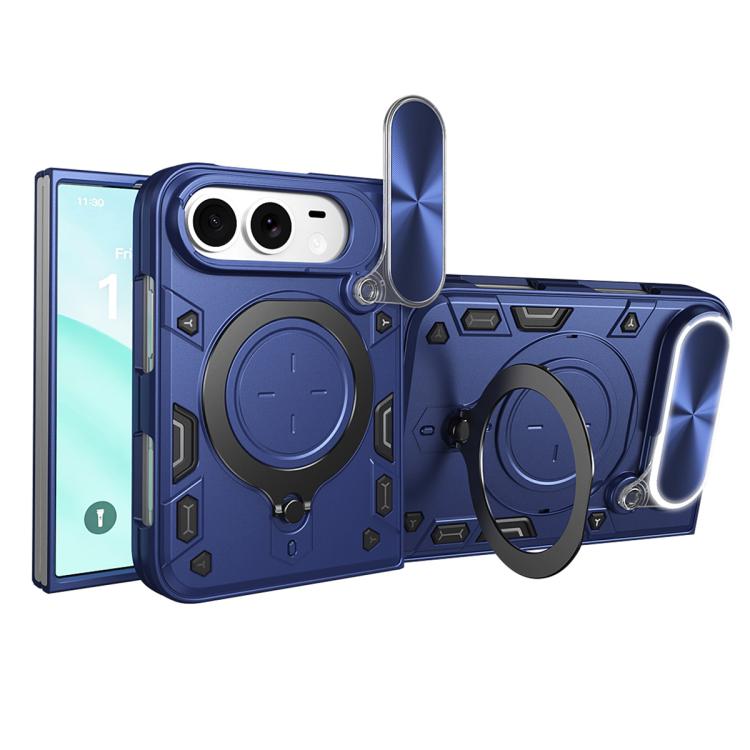 CD Texture Sliding Camshield Magnetic Holder Phone Case For iPhone Duo, TPU PC Shockproof Lens Protective Cover