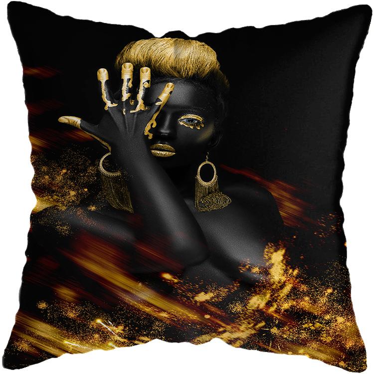 Pillowcase Bedroom Black and Gold African Woman Living Room Pillow Decoration Cushion