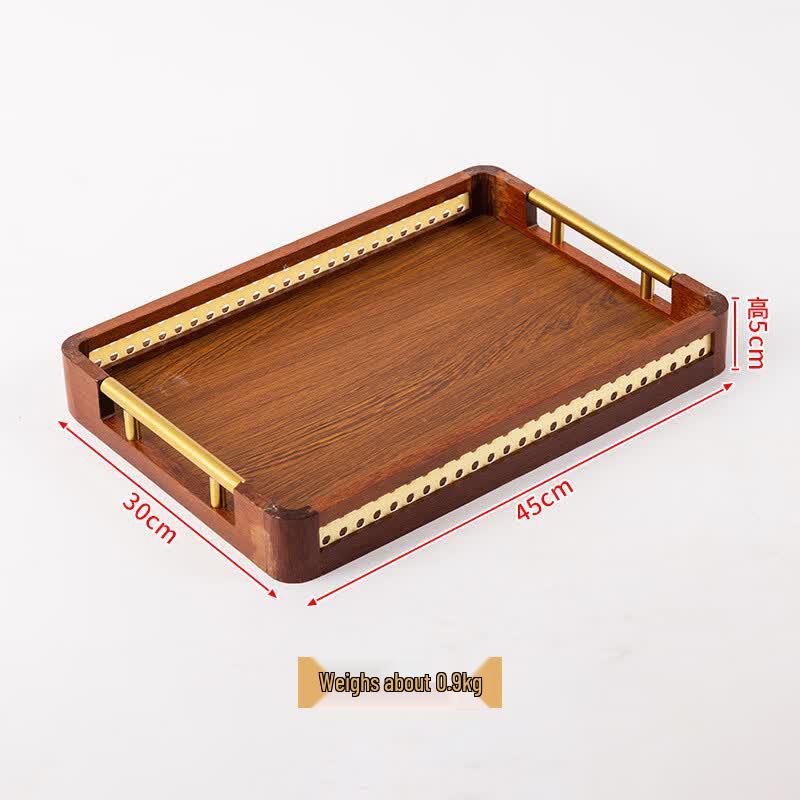 Wooden and Metal Rectangular Tea Tray