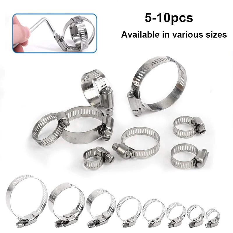 5-10pcs Stainless Steel Hose Clamp Adjustable 8-152mm Worm Gear Hose Clamp, Metal Pipe Clamp for Pipe