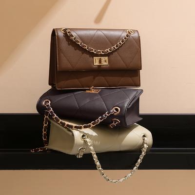 New Leather Niche Retro High-end Sense Small Fragrant Wind Rhombus Chain Underarm Bag Women's Shoulder Messenger Bag