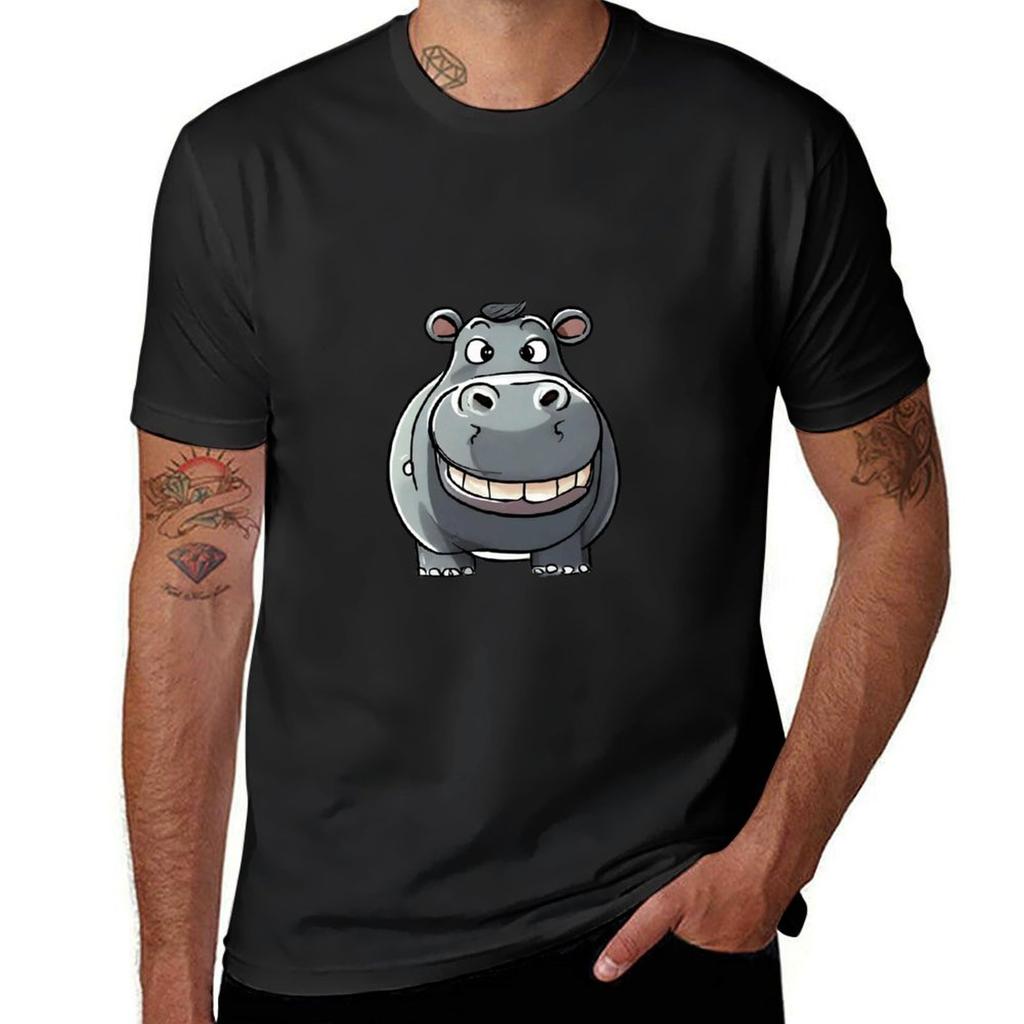 Happy Hippo T-Shirt Aesthetic Clothing Vintage Vintage Clothes Kawaii Clothes Fitted T Shirts for Men