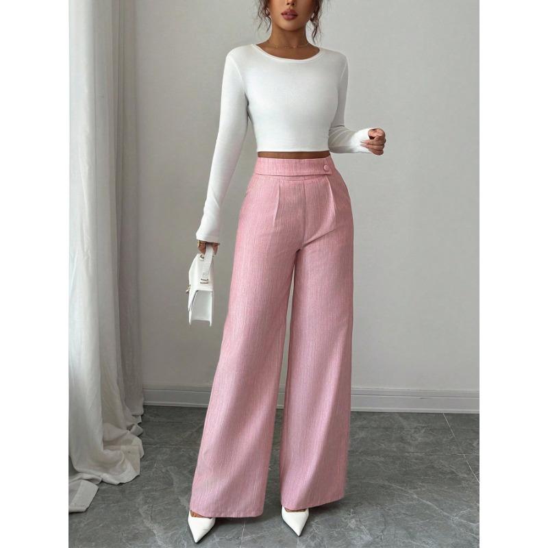 Women S High Waist Pink Straight Leg Loose Casual Pants