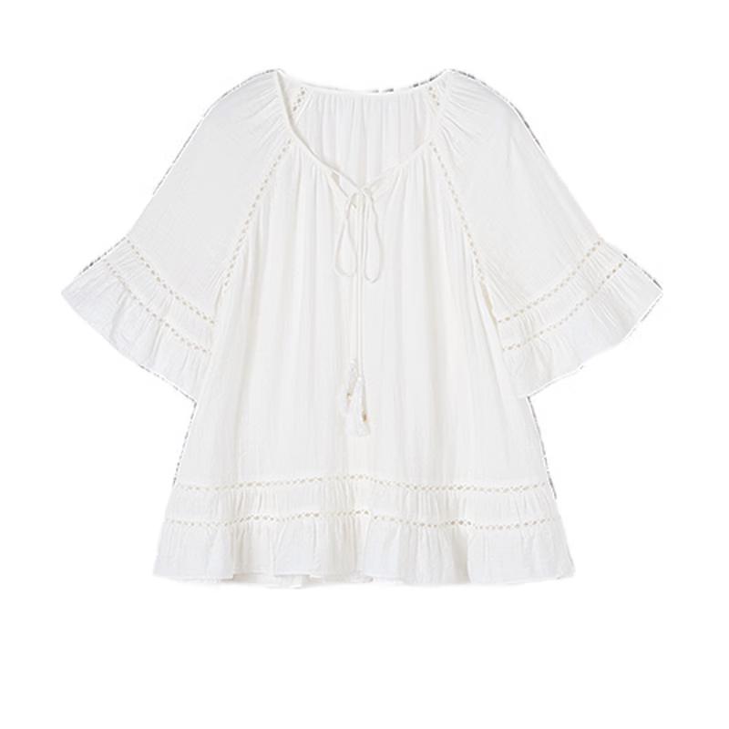 Women s French Textured Loose Bell Sleeve Top M