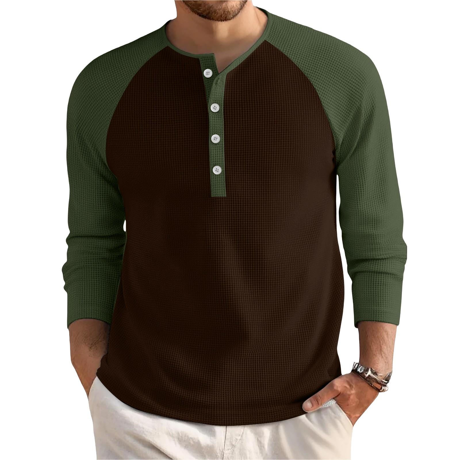 

Мужской свободный повседневный топ с длинным рукавом и воротником на пуговицах L