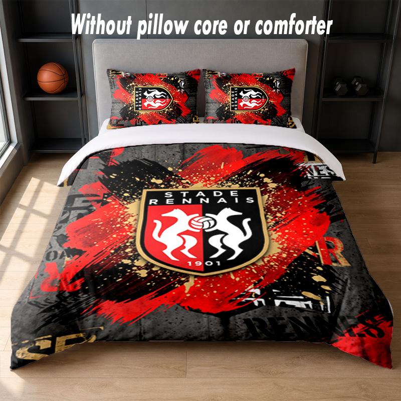 Stade Rennais FC Design Bed Bedding Set 1 Duvet Cover + 2 Pillowcases Soft Breathable Household Bed Linens