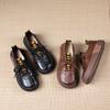 The first layer of cowhide loafers for women's spring and autumn new leather Brock British style retro flat-bottomed lace-up single shoes for women