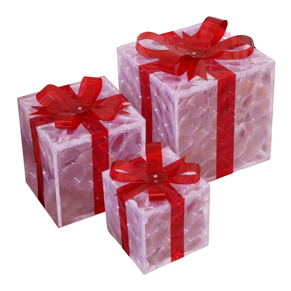 Christmas Box Decorations Christmas Boxes Decor With LED Light 3 Pieces Battery Operated Ornaments Seasonal Display For Winter