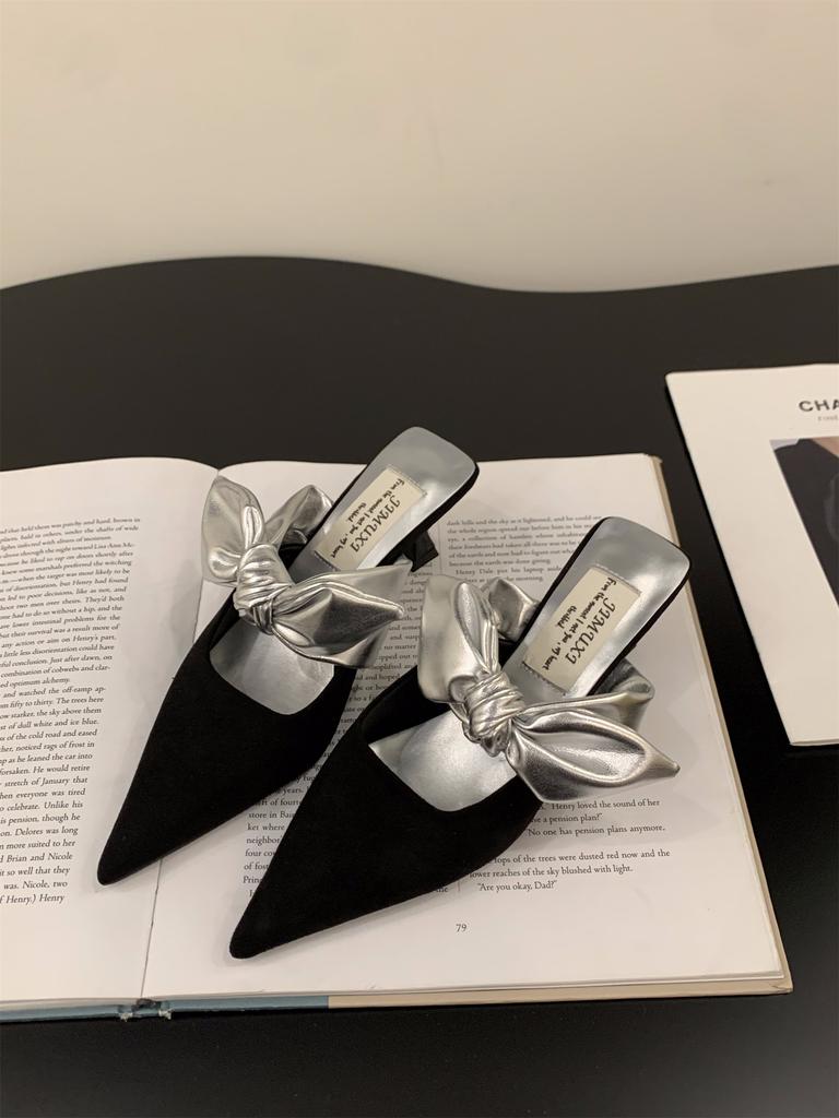 French Xiaoxiangfeng Bag Head Half Slippers Fairy Shoes Wear 2025 New Spring and Summer Bow High Heel Sandals