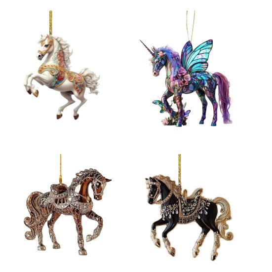 1/2/3/4/5/6/7/8/10/12/15/20/25 Pcs Horse Ornaments For Christmas Tree Metallic Rhinestones Horse