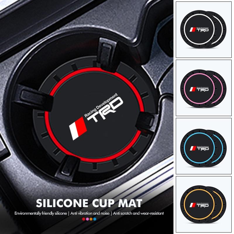 2PCS Silicone Car Coaster Water Cup Slot Non-Slip Pad For Toyota TRD Hilux C-HR Rav4 Avensis Yaris Prius Corolla Camry Auris