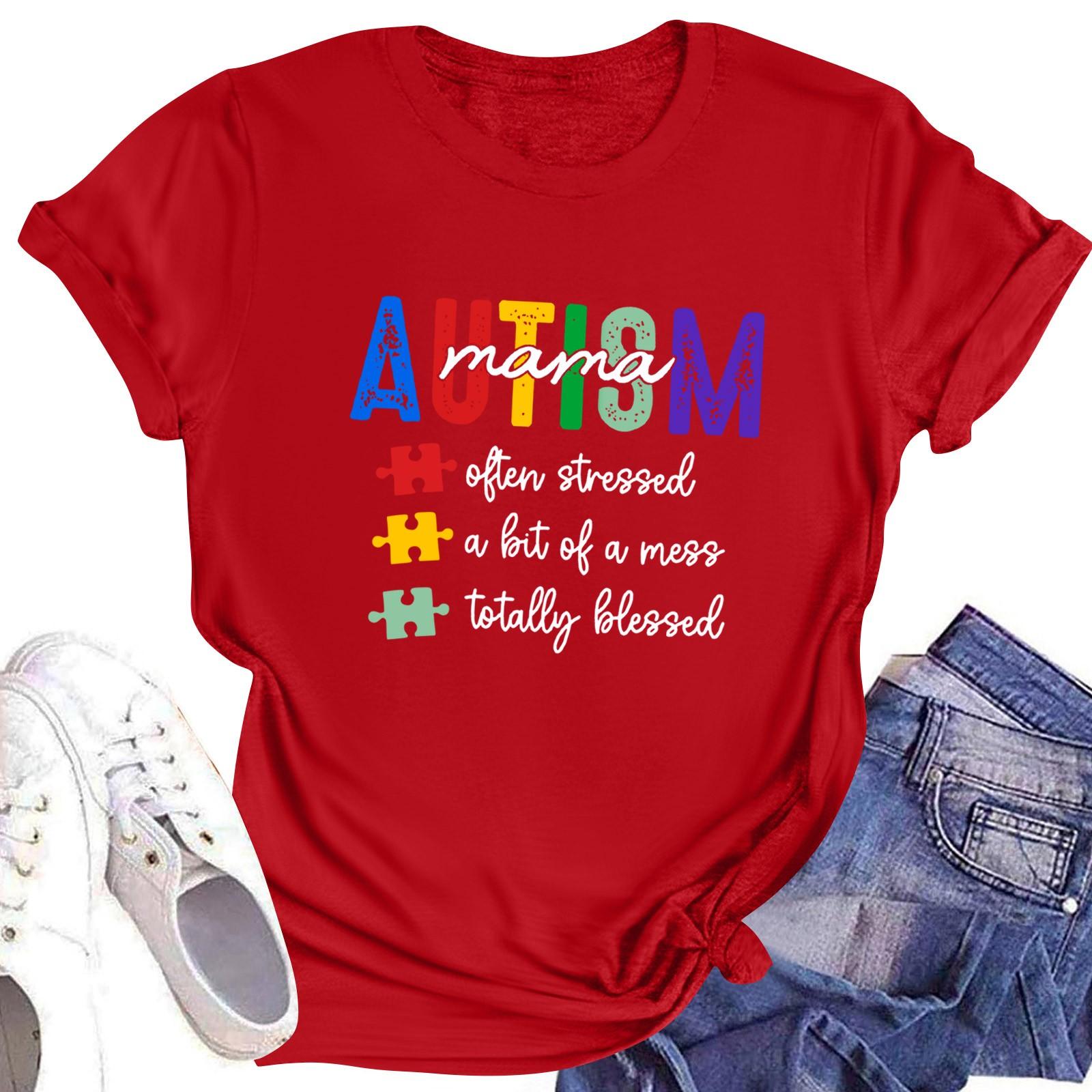 

Женская повседневная футболка с короткими рукавами и круглым вырезом с принтом и буквенным топом XXL красный