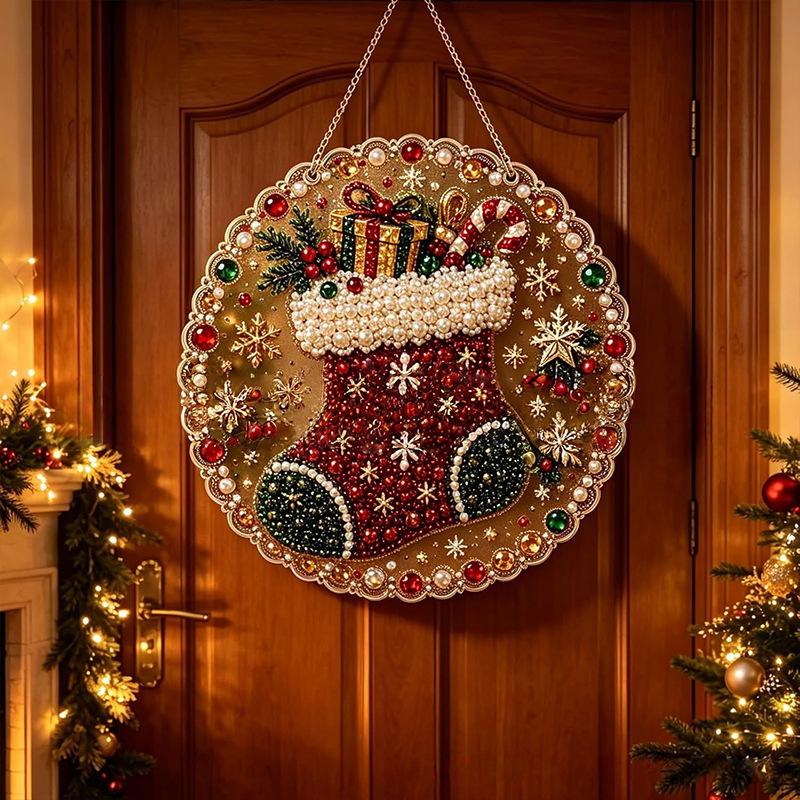 Weihnachts-Perlenmalerei Sonnenfänger-Set Bastelset Metallkette 3D Perlen in gemischter Größe Basteln Festliche Fensterwand Dekoration