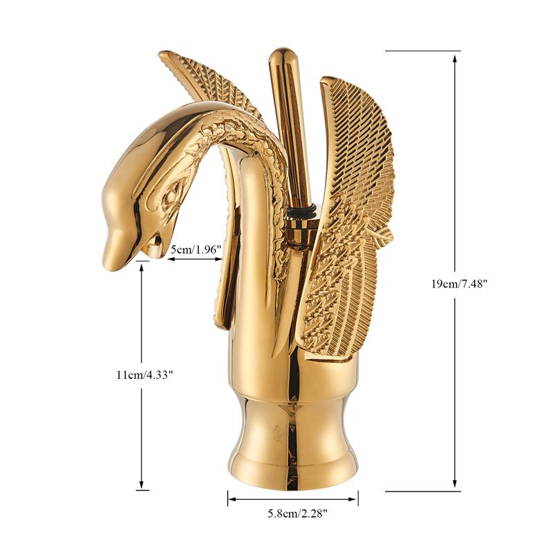 Golden Basin Faucet Deck Mount Sink Short Faucets Swan Shape Single Handle Sink Hot Cold Water Mixer Tap