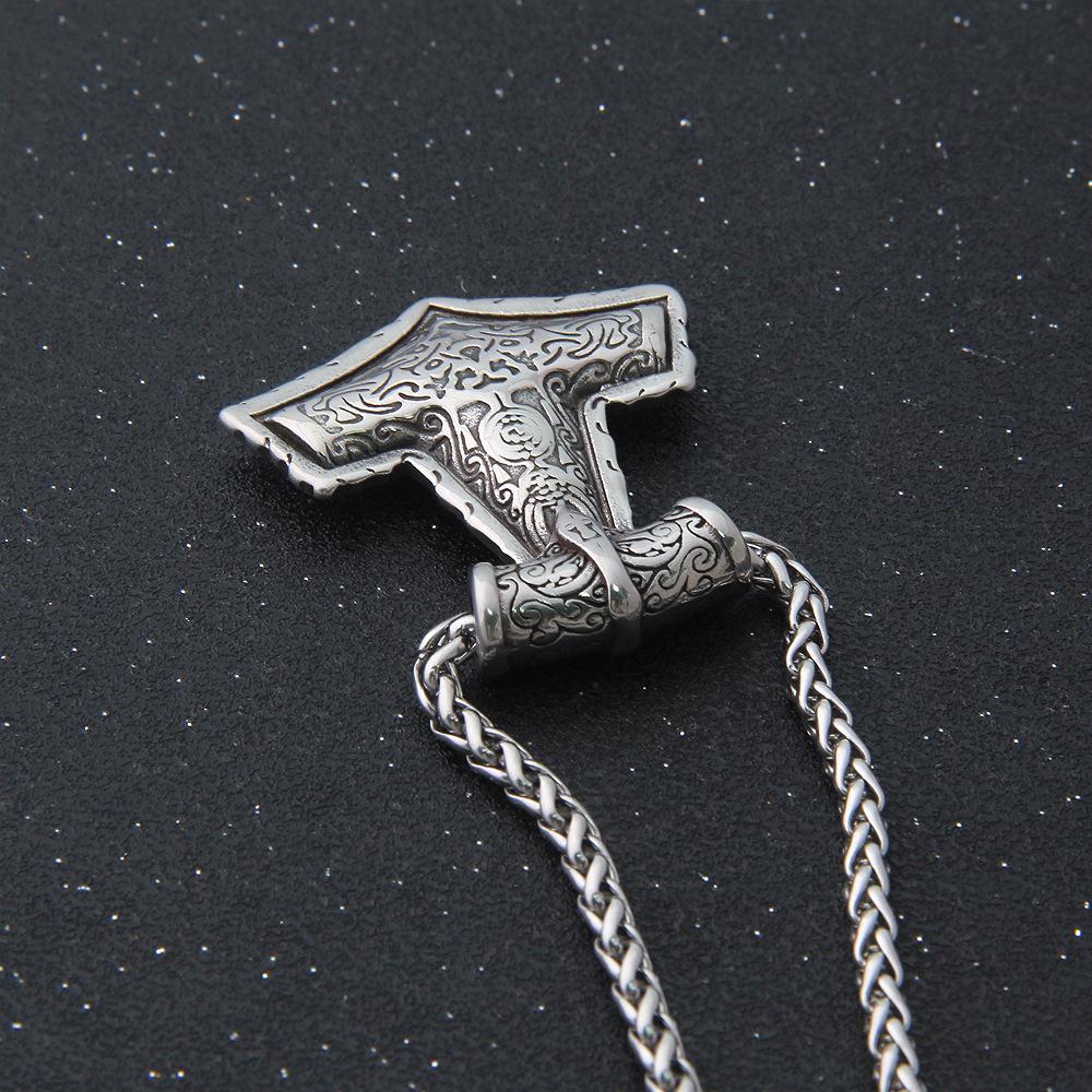 Halskette aus Edelstahl Thors Hammer - Wikinger Mjolnir Rune Amulett Anhänger in Silber für Männer & Frauen Nordischer Schmuck Geschenke