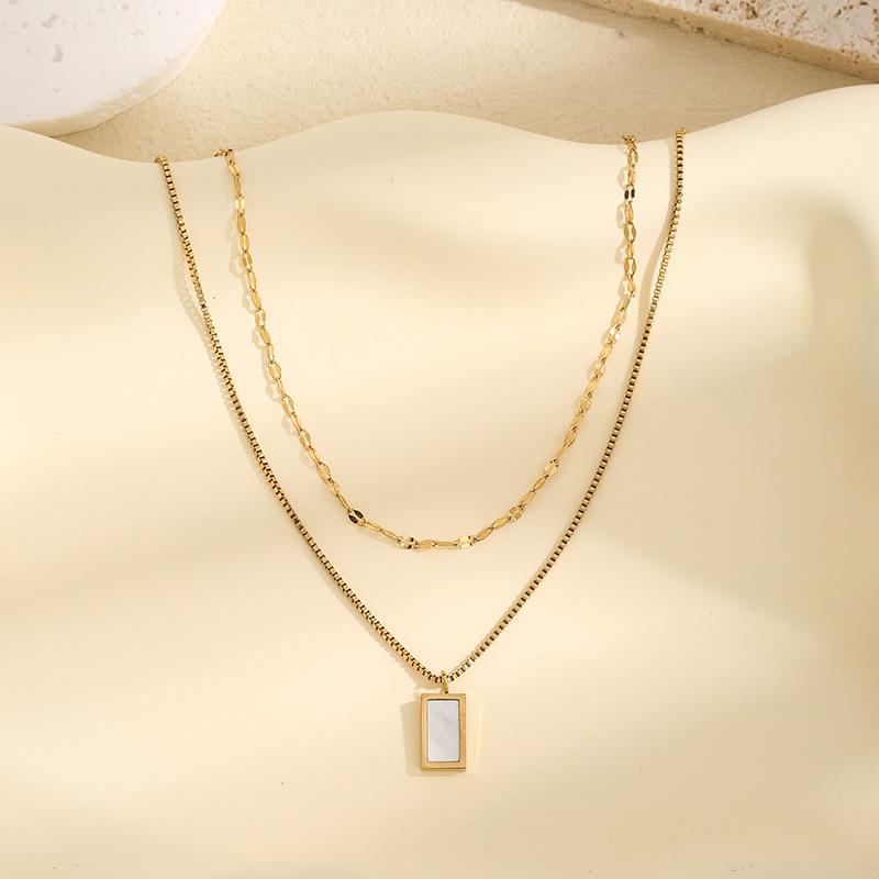 316L Stainless Steel New Fashion Jewelry Minimalism Embed Seashells 2-Layer Charm Chain Choker Necklaces Pendants For Women