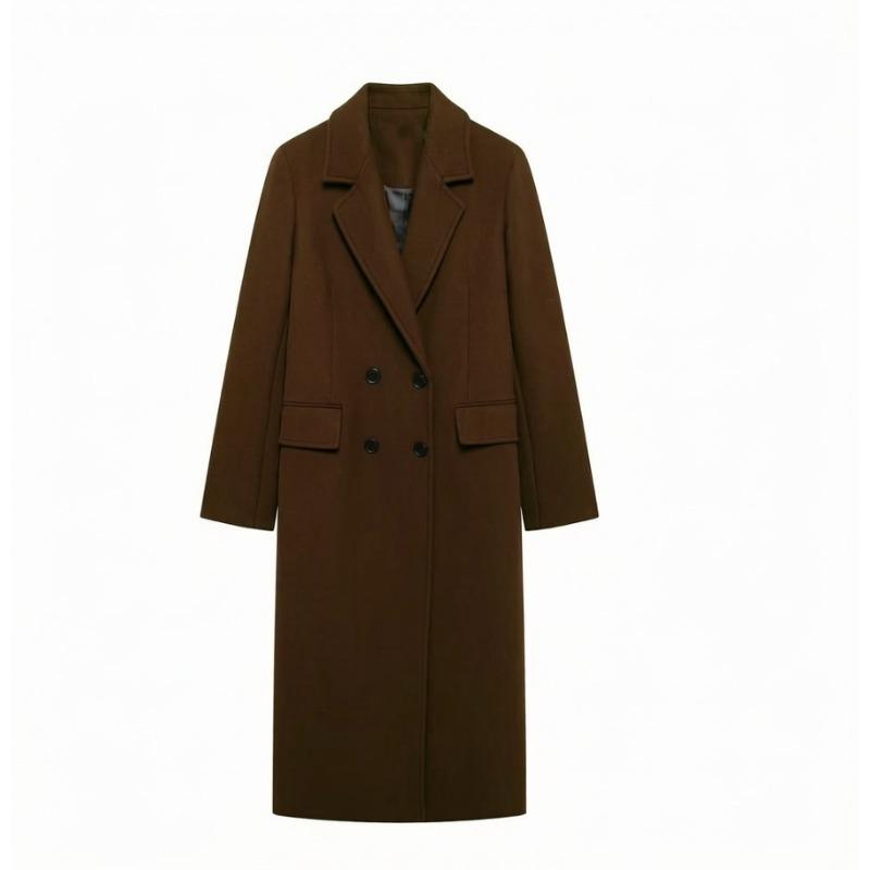 Women Fashion Burgundy Coat Double Breasted Long Sleeve Lapel Blends Jacket High Street Outerwear