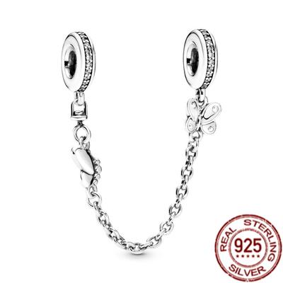 100 %925 Sterling Silver Crown Herbarium Moon &Star Safety Chain Charm Bead Fit Temperament Bracelet Jewelry Gift