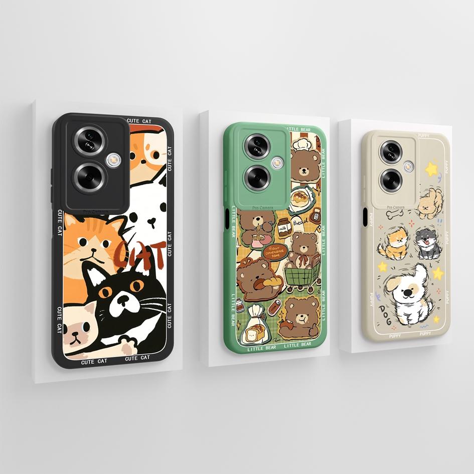 For OPPO A79 A77 A77s A78 A83 A91 A92 A93 A93s A94 A95 A96 4G 5G Phone Cases Lovely Panda Kitten Pattern Liquid Silicone Anti Slip Shell For OPPO Capa