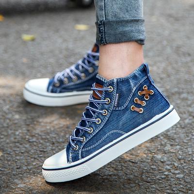 Herbst Neue Gewaschene Denim High-Top Schuhe Vielseitige Canvas Schuhe Studenten Board Schuhe Koreanische Version von Lässigen Herrenschuhen