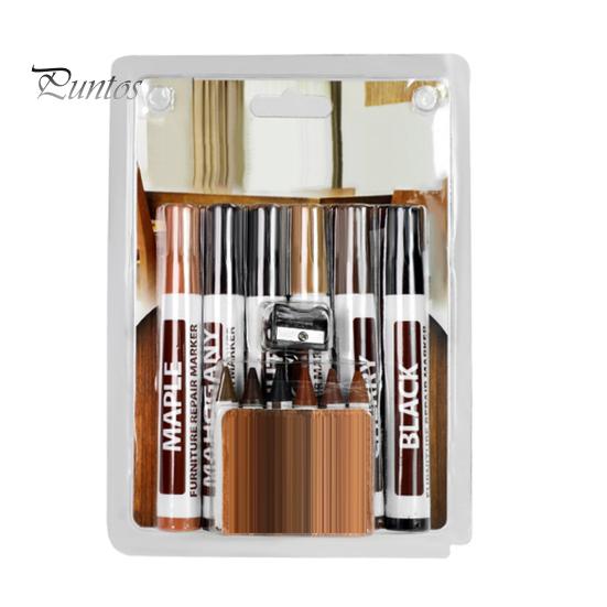 

1 комплект для ремонта царапин на деревянной мебели с маркером для подкраски, точилкой для мелков 6/8/10 цветов, для удаления пятен на деревянном полу и ремонта царапин на столе 6pcs