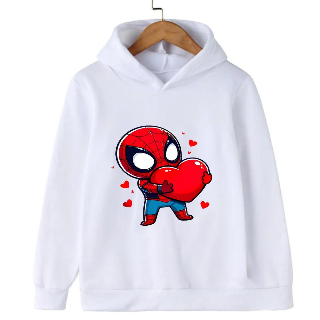 2025 Autumn Best-Selling Children's Hoodie Black Spider-Man Cartoon Heart Print Long-Sleeved Pullover Hoodie