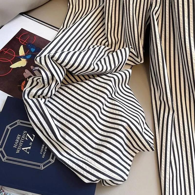 Women’s Summer 2026 Elastic Waist Striped Drawstring Casual Pants: Japanese & Korean Slimming Straight-Leg Style
