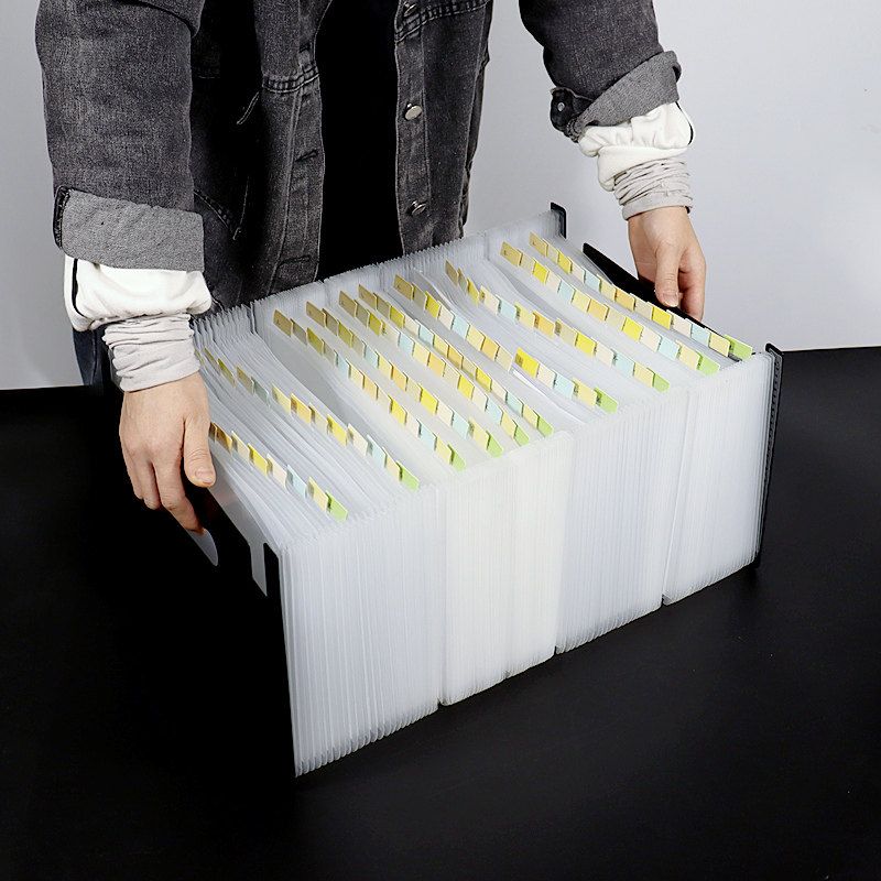 Retractable File Holder Vertical Satchel Folder A4 Paper Test Paper Classification Multi-Layered Material Desktop Storage Storage Clip