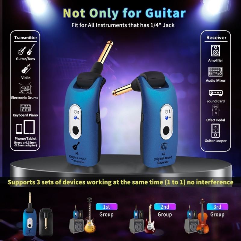 2.4GHz Wireless Guitar Transmitters Receiver Rechargeable Low Noises Sound Wireless Transmitters Receiver Easy to Use