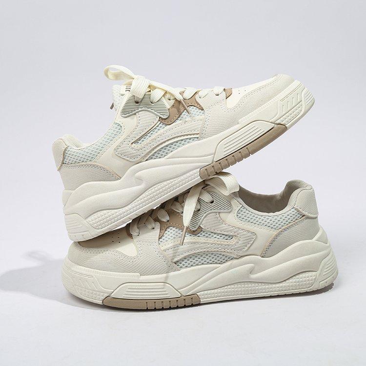 

2025 весна новая обувь на платформе женская обувь на мягкой подошве маффин в цветовой гамме модная шнуровка нишевый дизайн повседневная спортивная белая обувь 40 бежевый