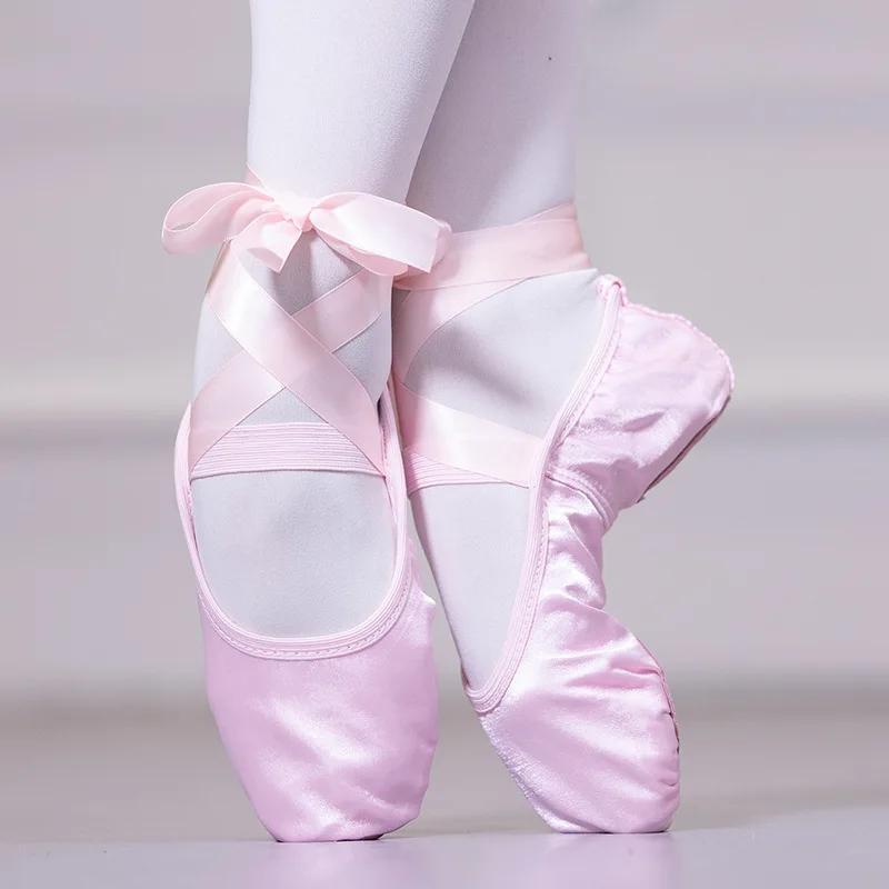 

Satin Ballet with Ribbon Straps Round Toe Indoor Yoga Adult Girls Soft Split Sole Dance Ballerina Shoes 31