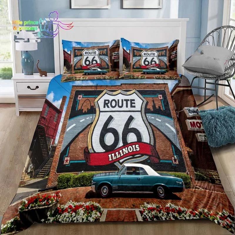 

Historic American Route 66 Comfortable Duvet Quilt Cover Pillowcase Bedding Set Children Bedroom Decoration Home Textile Single 70x133cm 2pcs