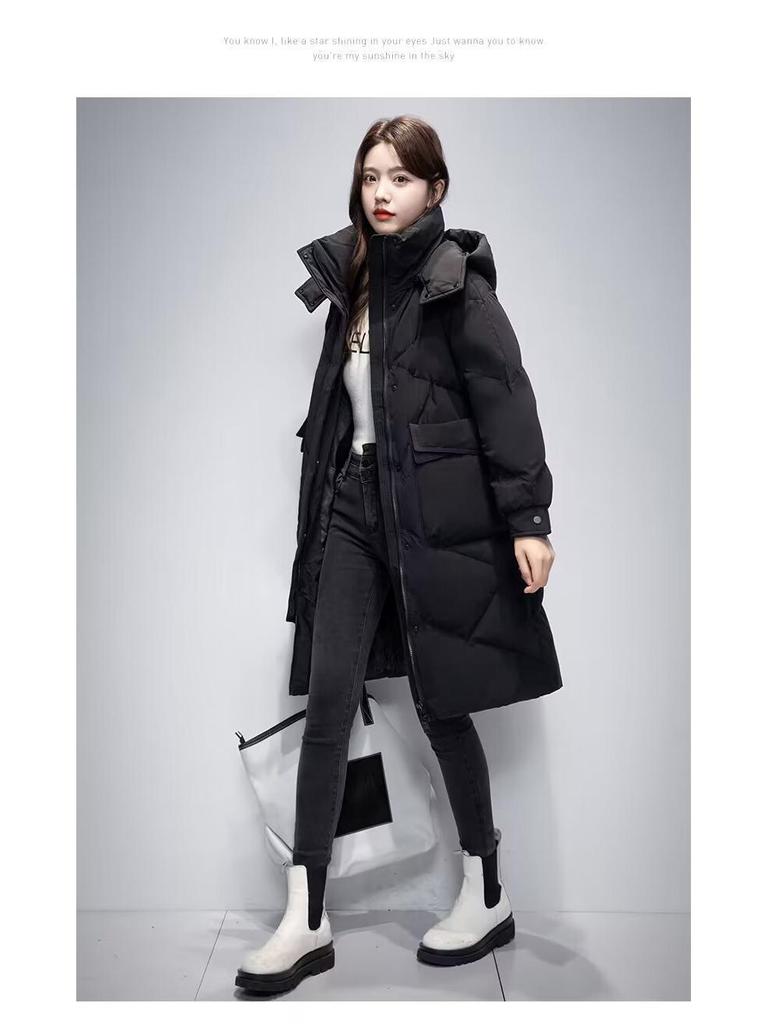 Women's Korean Style Hooded Cotton Jacket - Winter Clearance, Medium & Long, Loose Fit, Large Size, Thickened Coat