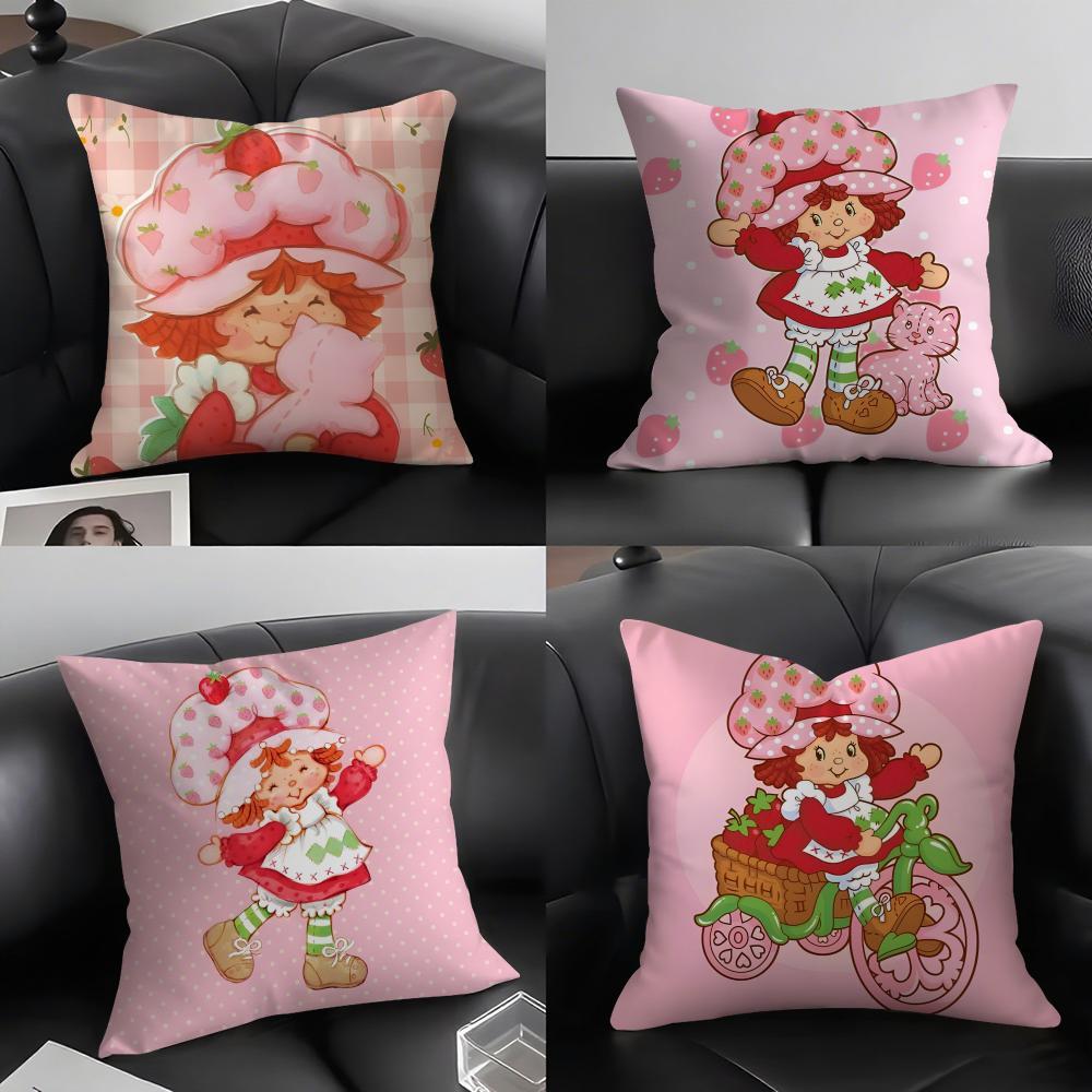 SStrawberry ShortcakeE Cute Cushion Cover Pillowcase Ultra Soft Skin Friendly Fabric Cloud Like Comfort Concealed Zipper