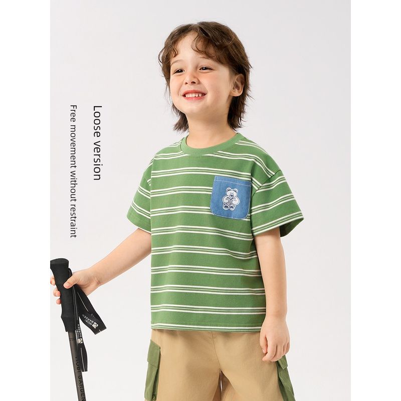 Boys' Striped Short-Sleeved T-Shirt Summer Clothing Children's Wear 2026 New Style Kids' Baby Top Half-Sleeved Summer Thin Style