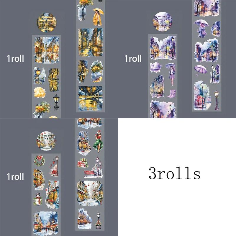 

Mr Paper 3rolls Victorian Nightscape Series Scenic PET Die-cut Tape DIY Handbook Collage Phone Case Laptop Notebook Calendar
