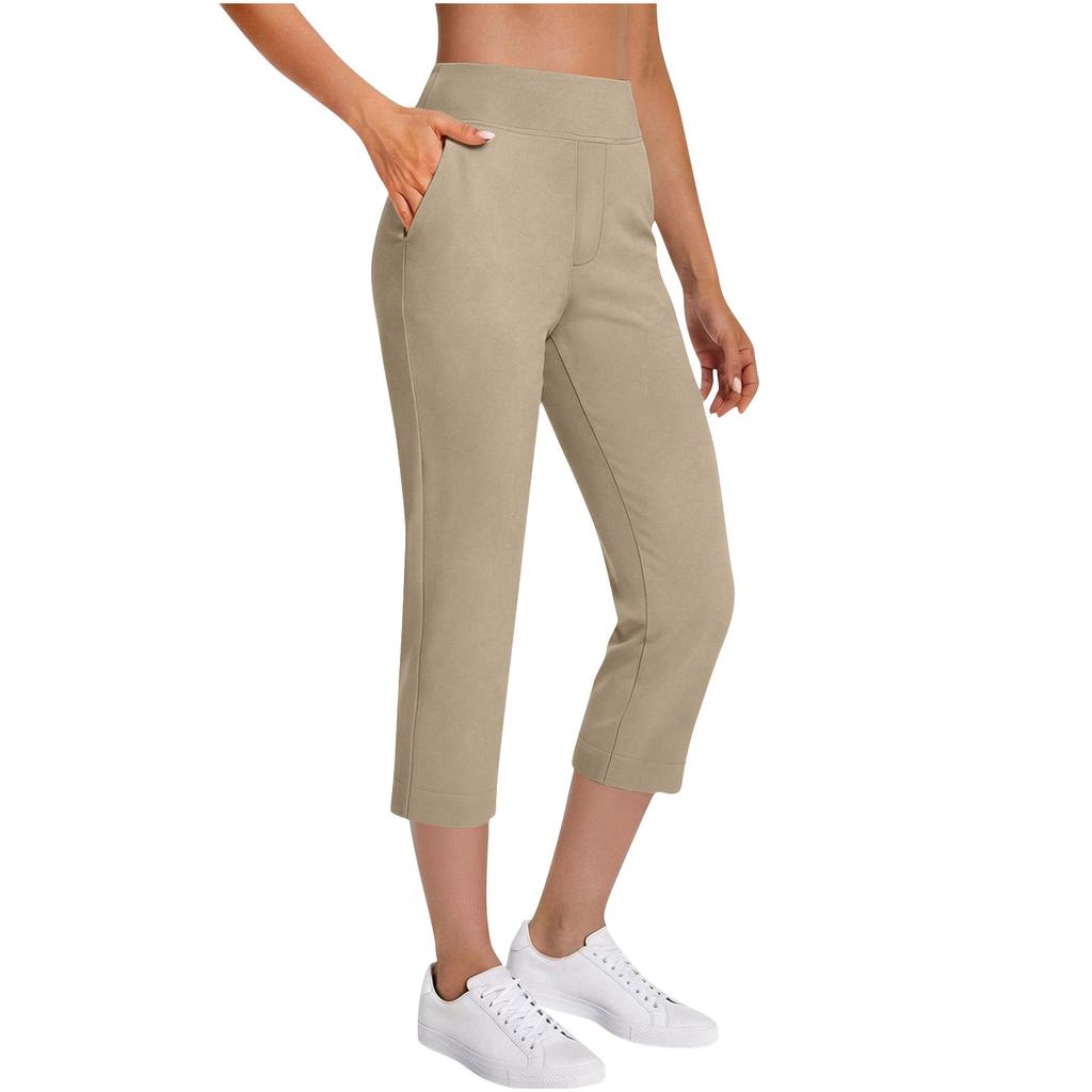 Women's Casual Fashion High-Waisted Cropped Pants With Pockets