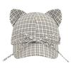 Fashion Cat Ears Baseball Cap Plaid Bow Tie Style Peaked Cap Breathable Simple Sun Hat Unisex Outdoor