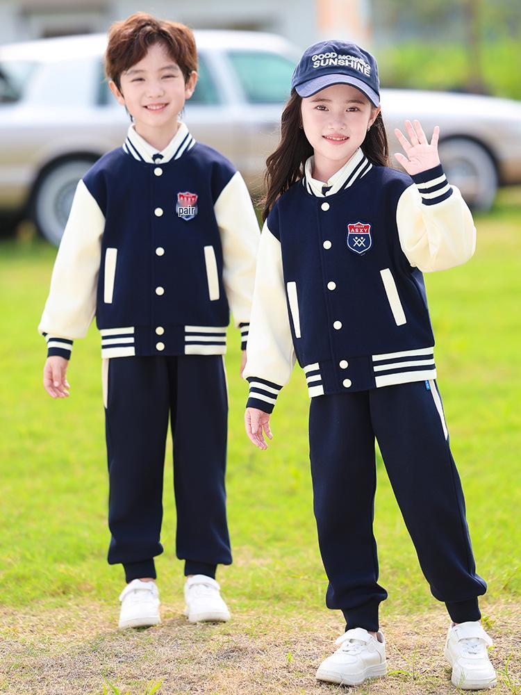 Conjunto de Uniforme Esportivo Infantil Azul Marinho: Conjunto de Três Peças Outono/Inverno para Jardim de Infância e Ensino Fundamental