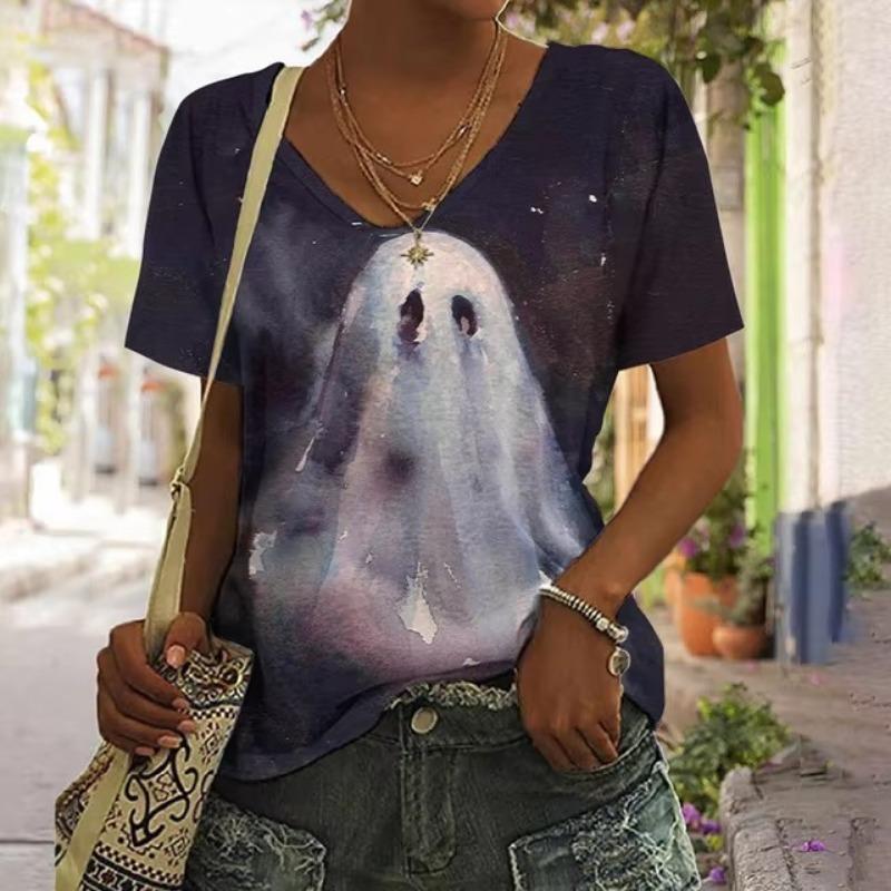 

Футболка женская 3D смешной принт Spectre V-образный вырез с коротким рукавом базовые топы уличная летняя повседневная свободная женская одежда 5XL