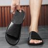 High Quality New Luxury Men's Summer Genuine Leather Slippers Cool Breathable Anti-Slip Outdoor Trendy Beach Shoes