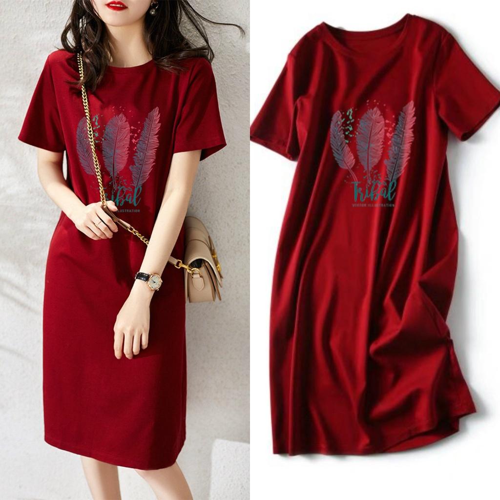 A Summer Loose and Trendy Printed Korean-style Simple and Casual Round-neck Dress for Pregnant Women
