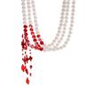 Multilayer Vintage Red Blood Pattern Imitation Pearl Tassel Pendant Necklace for Women Goth Crystal Bead Chain Halloween Jewelry